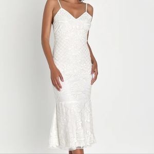 Lulu's Charismatic Love White Floral Beaded Sequin Midi Dress NWOT